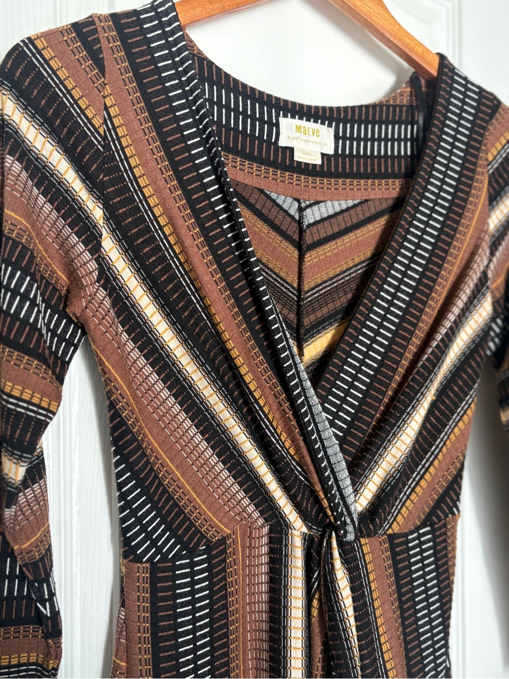 Anthropologie Maeve Striped Wrap Midi Dress Chevron Boho Retro Size XS - Picture 3 of 8